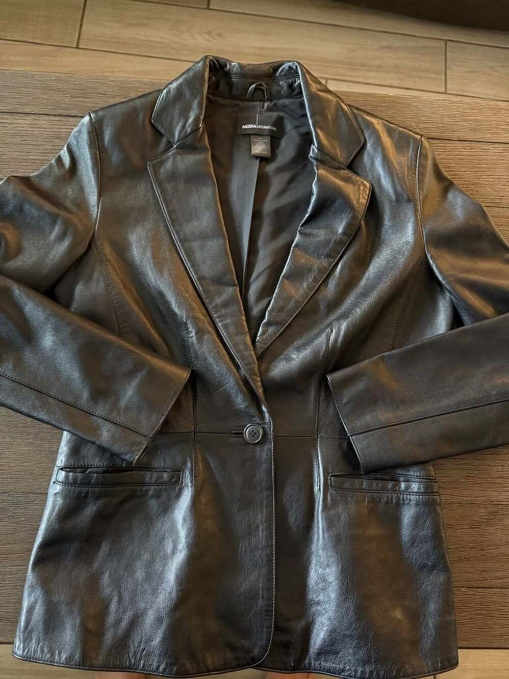 Moda International Black Leather Blazer Jacket Size S